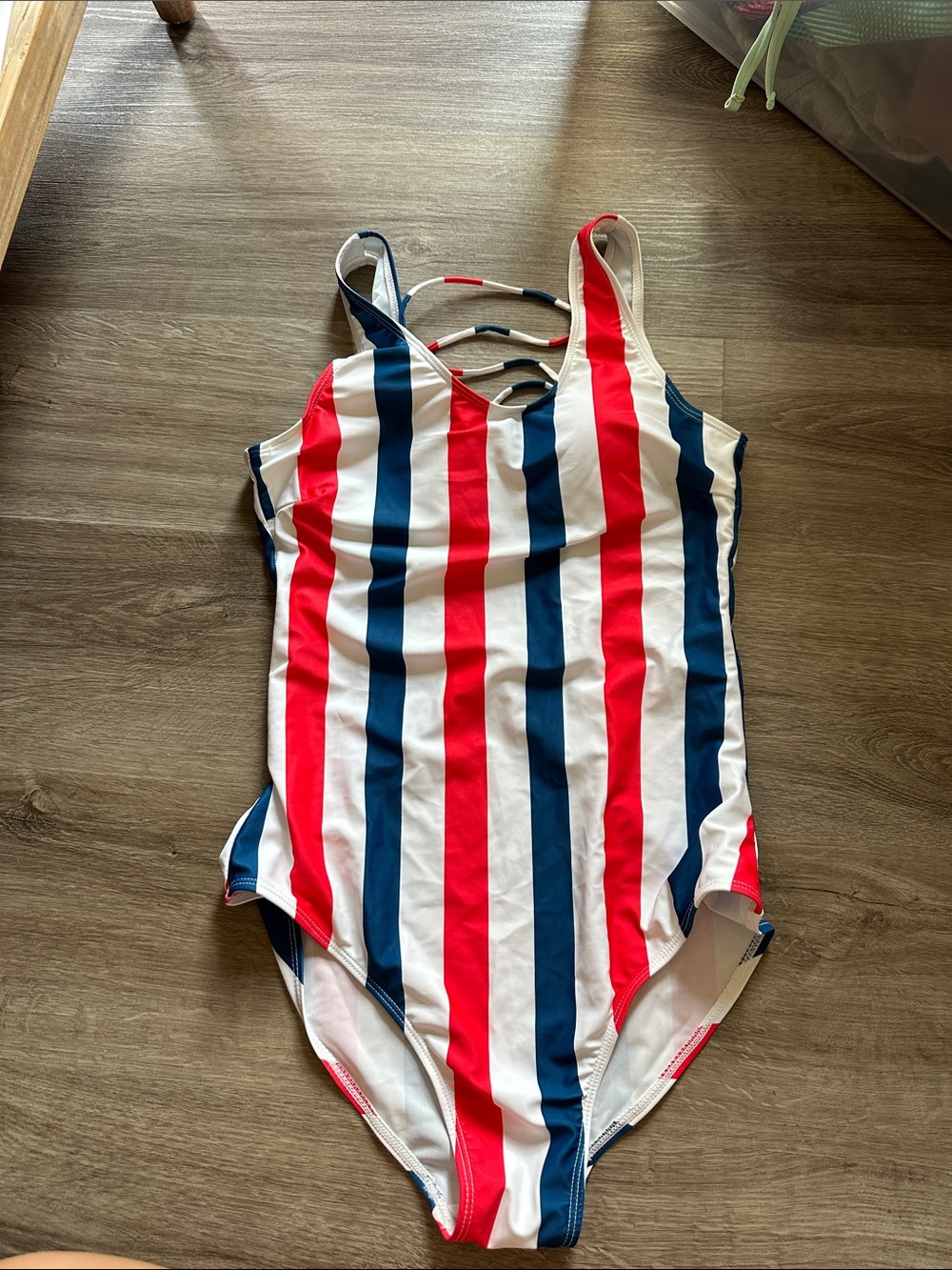 Striped One-Piece Swimsuit in Red, White & Navy